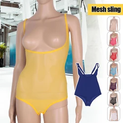 Damen Bauchtanz Bodysuit durchschauen schiere Mesh geöffnet Büste Körper Strumpf Overall Bauchtanz kurze Ärmel Tops