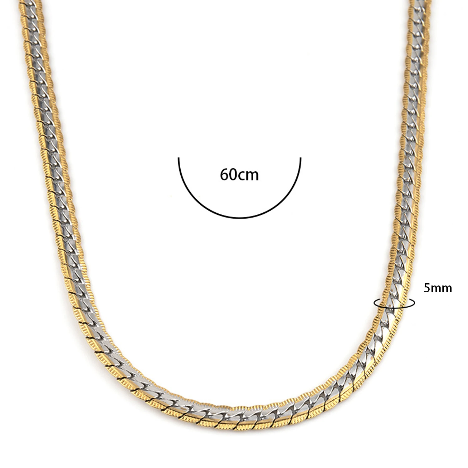 316L Stainless Steel Two Tone Curb Chain Necklace Hypoallergenic Non Fade Waterproof Flat NK Snake Jewelry for Men Women Daily
