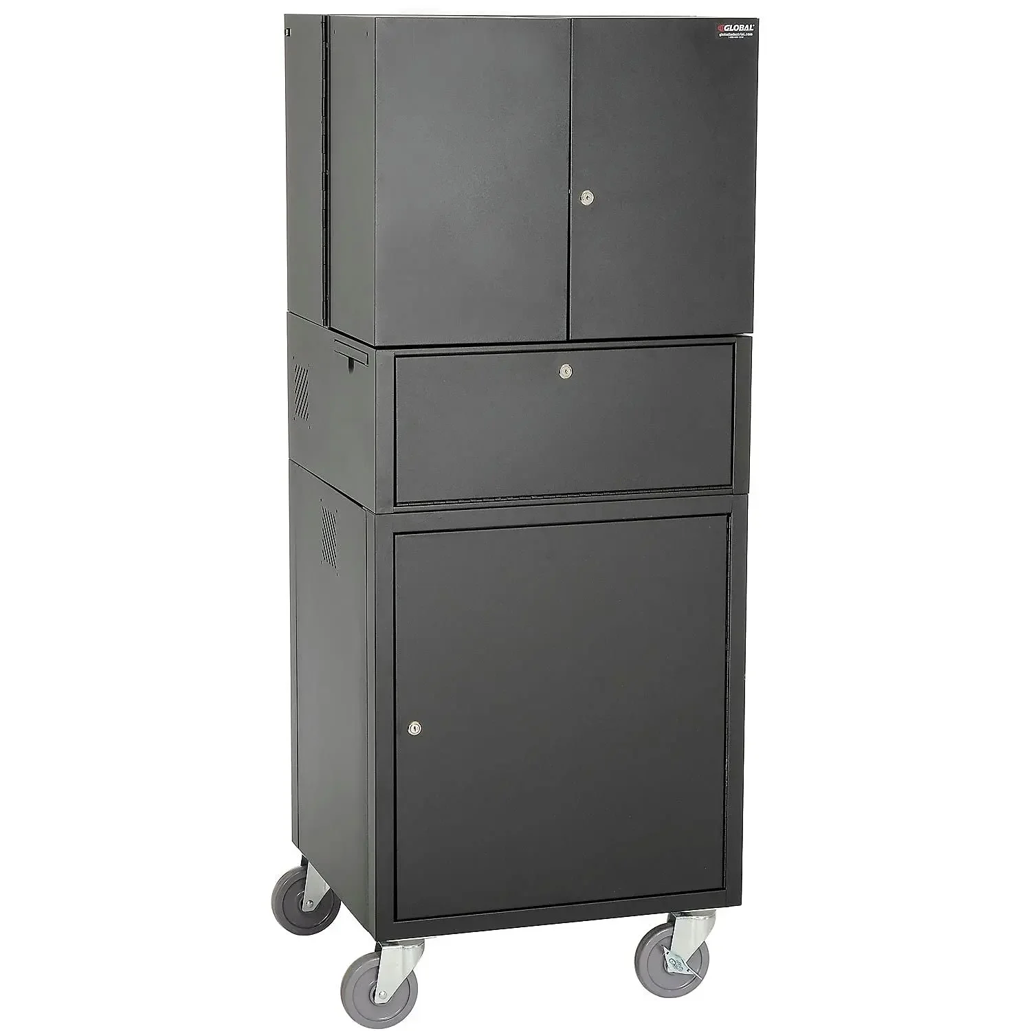 Industrial Mobile Fold-Out Computer Security Cabinet, Unassembled, Black, 24-1/2