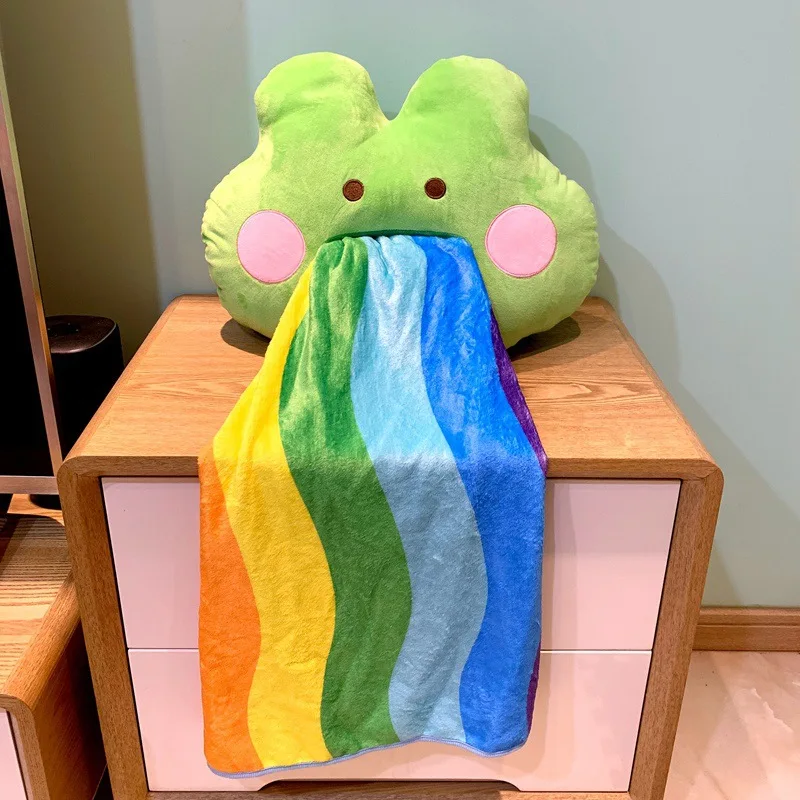 Frog Nap Blanket, Air Conditioning Blanket, Nap Artifact Cushion, Vomiting Rainbow Frog Two in One Pillow, Quilt