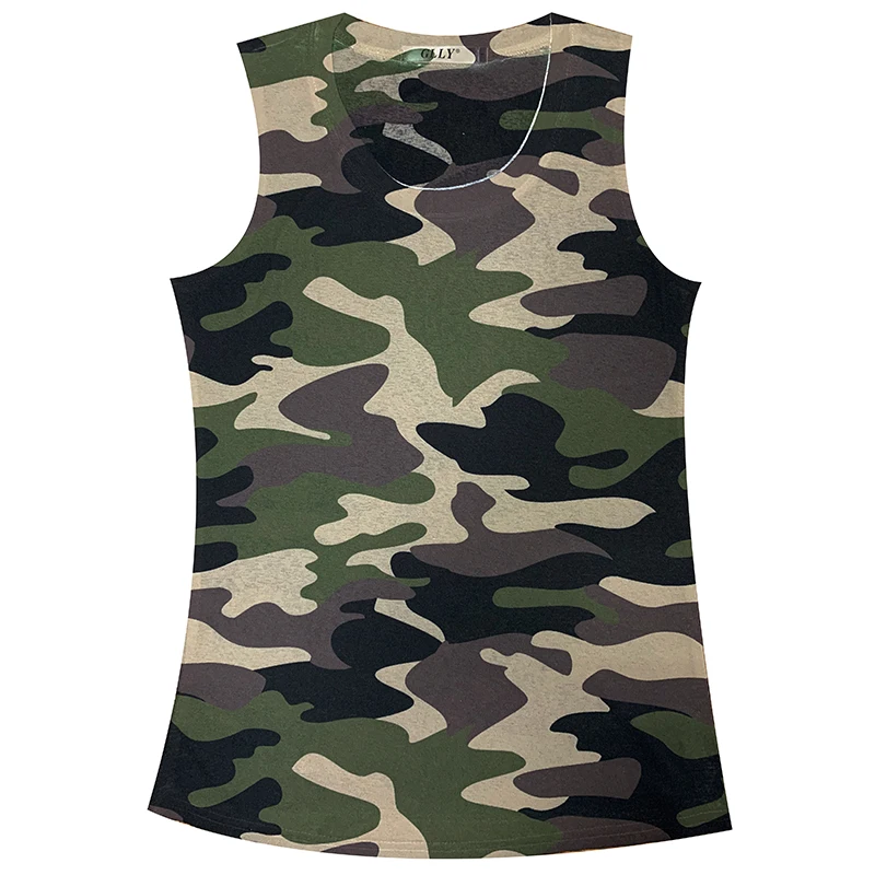 패셔너블한 카모플라주 프린트 조끼 여성용 슬림 티셔츠 베이스 레이어 이너웨어 봄 여름 신상 슬림핏