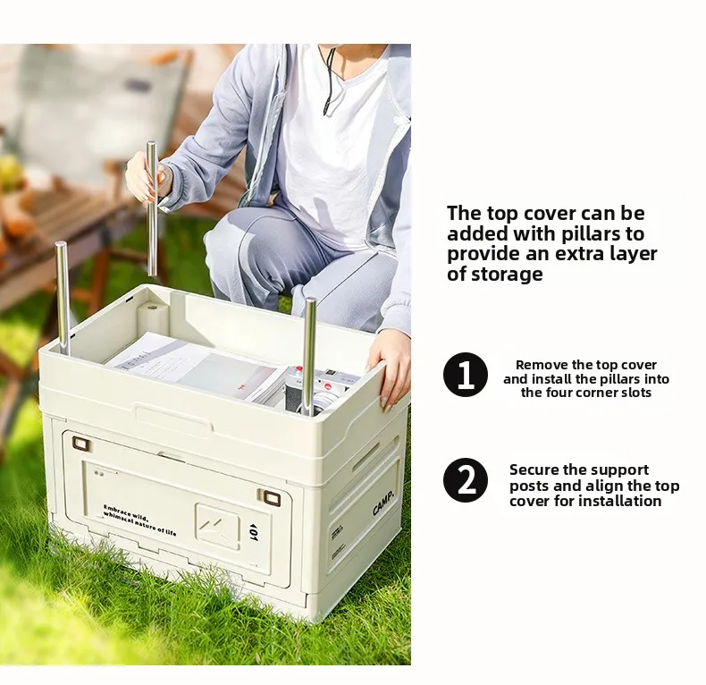 Camping Folding Storage Box Wood Lid Door Table Chair Set Car Trunk Organizer for Outdoor Halloween - view 4