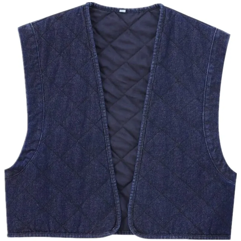 

2024 Autumn New Women's Cotton Denim Svel Open Front ort Vest Versatile Faion V-ne Regular Length All-match