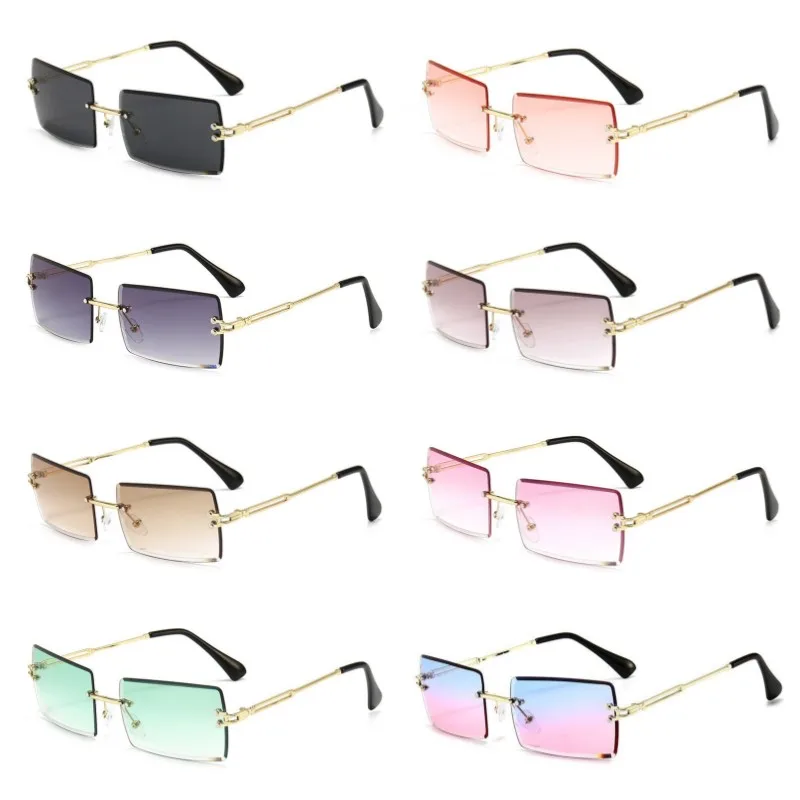 2024 Retro Sunglasses Women Brand Designer Rimless Gradient Sun Glasses Fashion Shades Cutting Lens Ladies Frameless Eyeglasses