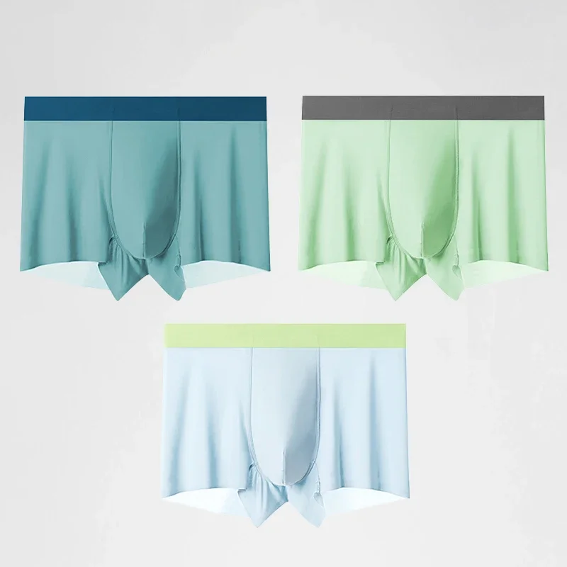 3PC Herren-Unterwäsche aus Eisseide, nahtlos, Herren-Boxershorts, Sommer, dünn, bequem, atmungsaktiv, Boxershorts für Herren in Übergröße