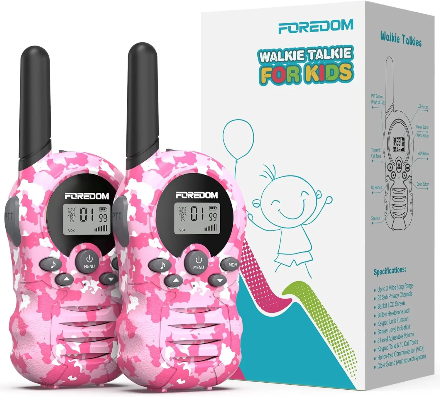 

Long Range Walkie Talkies for Kids, 2 Pack Cool Army Toys - Ideal for Boys & Girls Ages 3-12