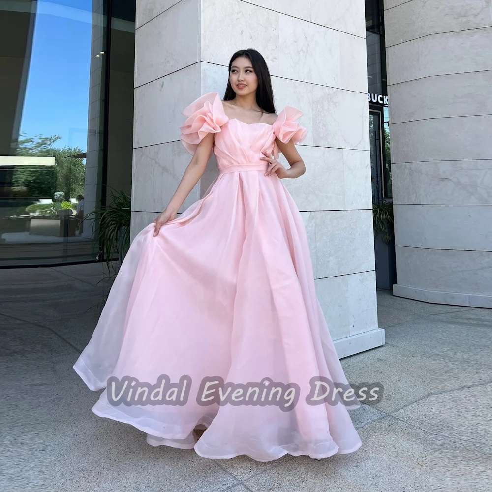 

Vindal Evening dresses Chiffon Floor Length Ruffle Square Neckline luxurious A-Line Elegant Short Sleevesالسعود For Woman 2024