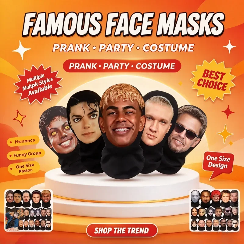 3D Printed Full Face Visual Mask Realistic Celebrity Performer Face Mask Props Costume for Party Supplies Cosplay