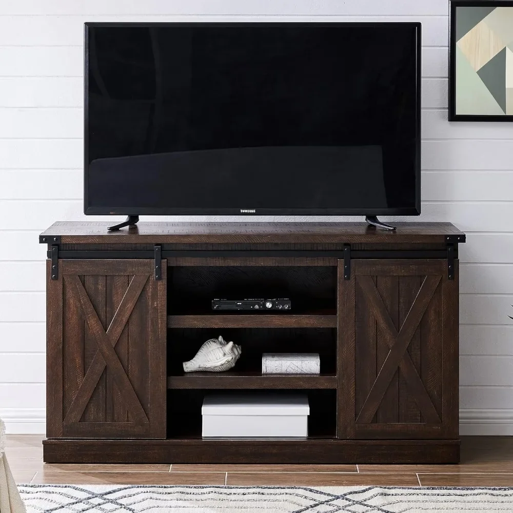 

Farmhouse TV Stand for 60 Inch TV, Wood TV Stand with Sliding Barn Door, Entertainment Center with Storage Cabinet
