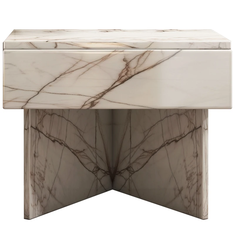 

Italian Minimalist Natural Marble Bedside Table Simple Modern Bedside Storage Cabinet