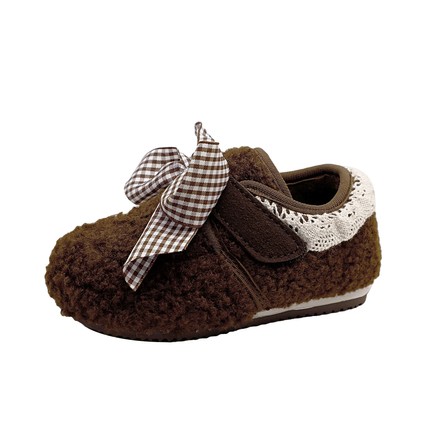 

Новые зимние детские туфли в корейском стиле с кружевным бантом и бархатной обувью для девочек, теплые туфли принцессы на плоской подошве для малышей