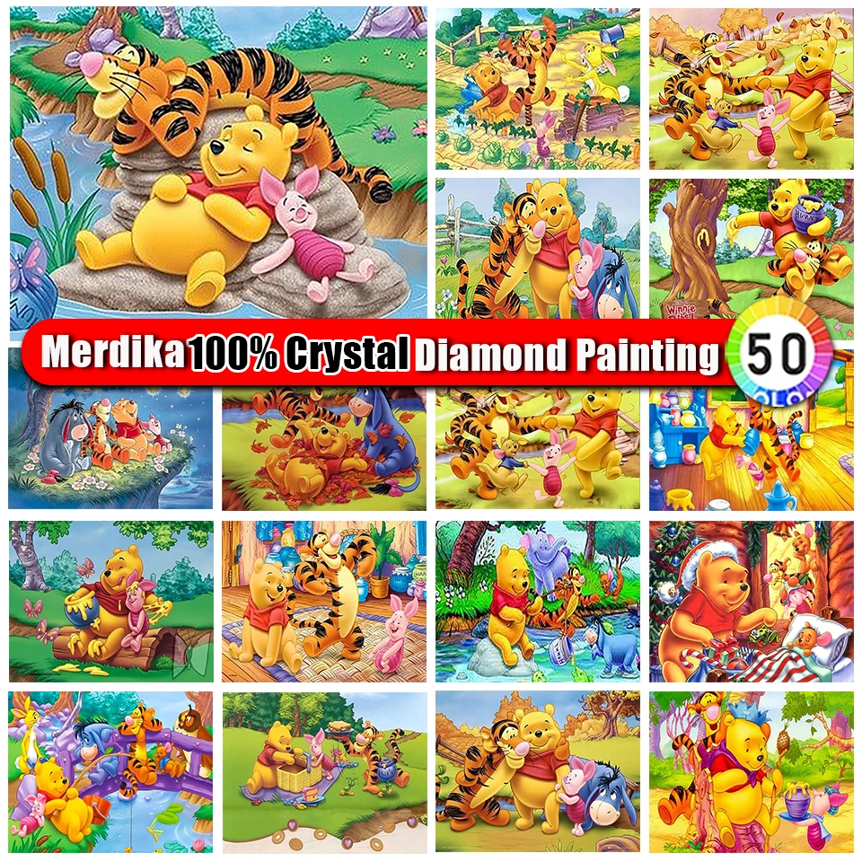 

100% Crystal Diamond Painting Disney New Collection 2024 Full Diamond Mosaic Winnie The Pooh 5D DIY Zipper Bag Kits Home Decor