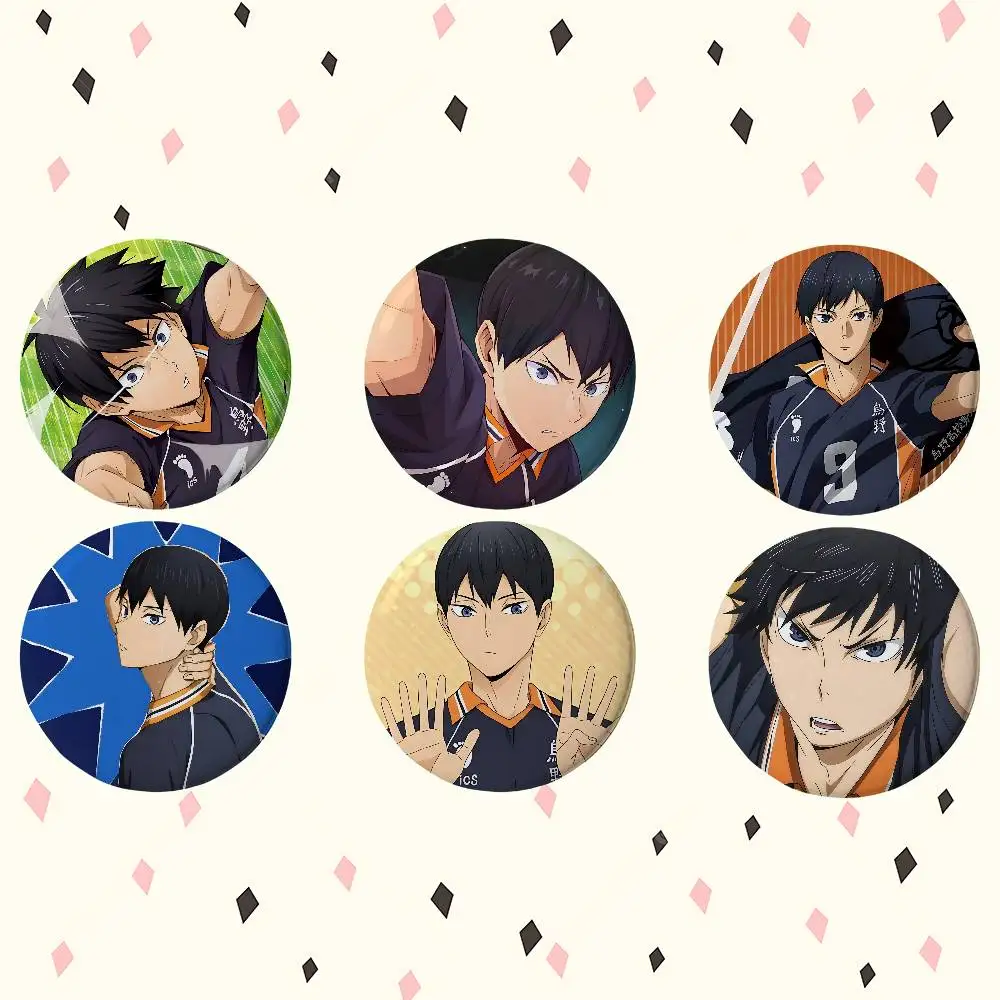 Anime Tobio Kageyama Premium Tinplate Round Lapel Pins: Cute Badge Brooches For Shoulder Bag Accessories, Souvenir Gifts