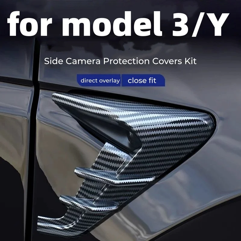 for Tesla Model 3 2018-2023 2Pcs Car Side Camera Protection Covers Kit Decoration Sticker Car Modification Accessories