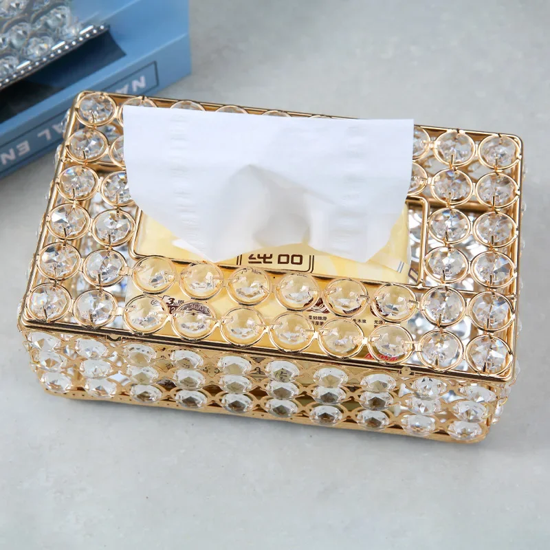 European Style Light Luxury High-end Exquisite Crystal Tissue Box Storage Box Decoration High-end