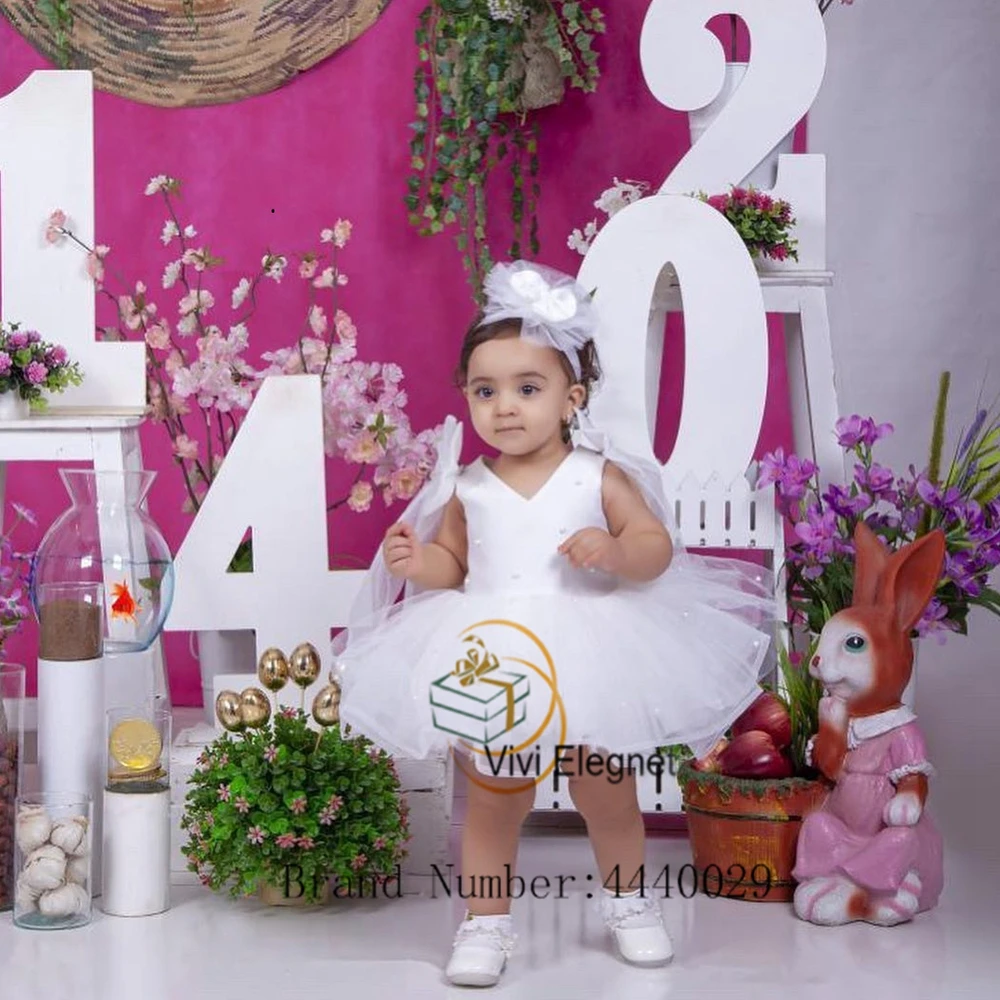 Vestidos de fiesta de boda con apliques de mariposa para niña, vestidos rosas encantadores de manga abullonada, longitud hasta la rodilla