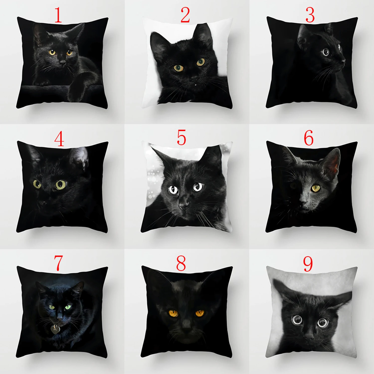 Short plush material pillowcaseHome Decoration Black Cat Pillowcase Decorative Printing Square  Car Sofa Cushion Cover  Shaped