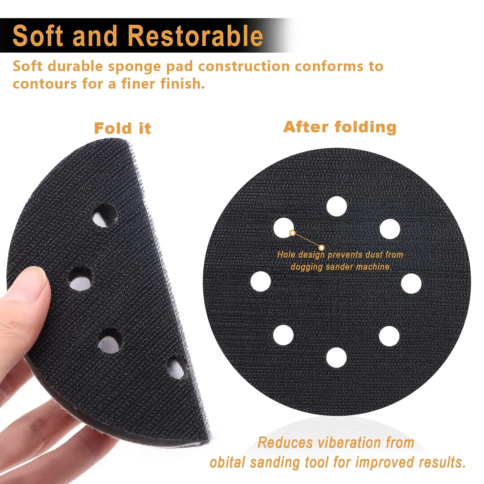 5Pcs Interface Pads 5 Inch 8 Hole Hook and Loop Soft Sponge Foam Sanding Interface Pad for Orbital Sander Automotive Polishing