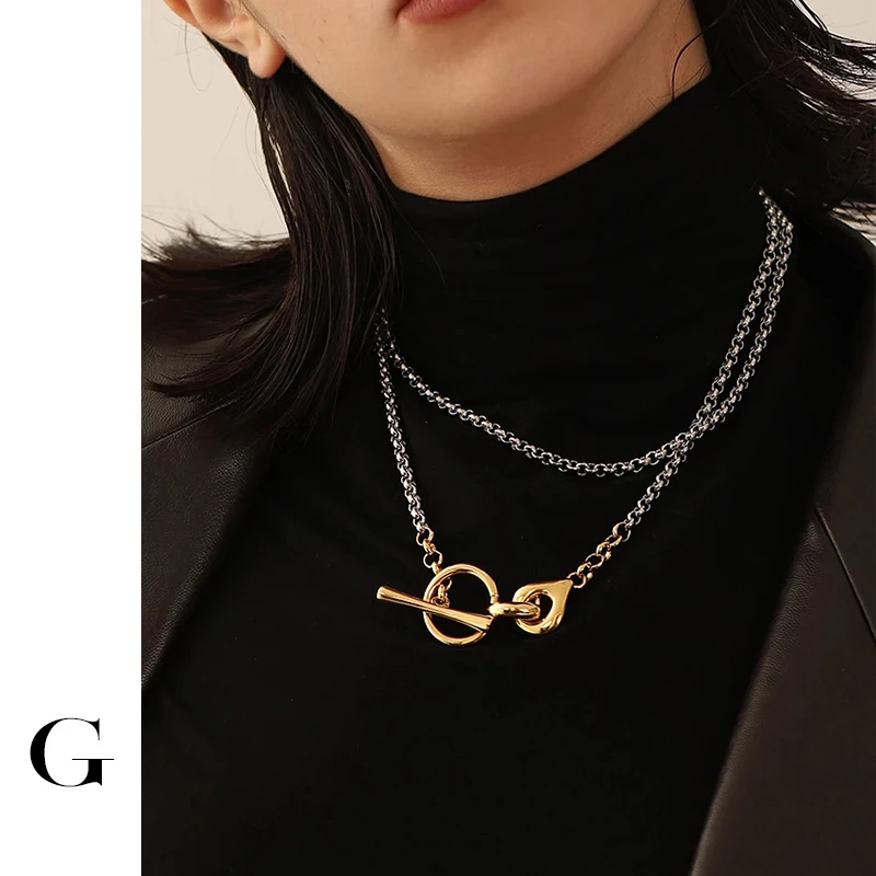 GHIDBK Statement Unique Design Long Winter Gold Silver Color Mixed OT Clasp Collars Neckalces Street Style Jewelry Wholesale