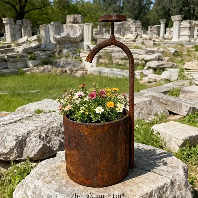 Metall-Blumentopf, antikes Brunnen-Design, Gießkanne, Pflanzgefäß, Blecheimer, perfekt für Hof- und Rasendekoration, 3 x – Detail 5