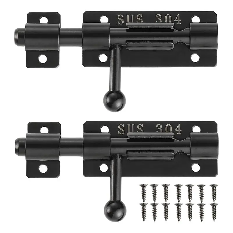 AAAF Secure Slide Door Lock: 4-Inch Matte Black Barrels Bolt With Padlock Hole, 304 Stainless Steel, 2-Pack