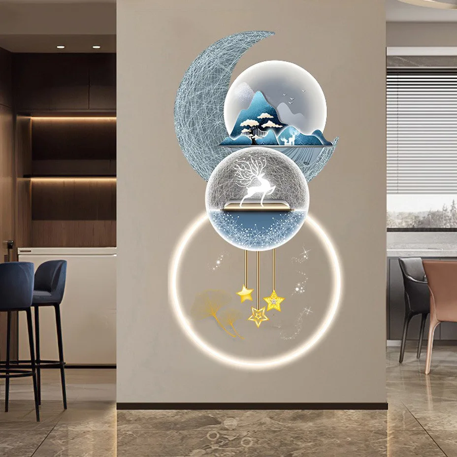 

Modern light luxury entrance acrylic decorative painting new LED light atmosphere Elk corridor aisle hanging painting