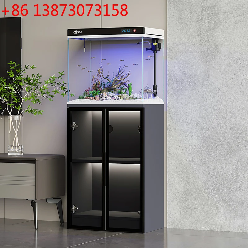 Living room household with cabinet integrated vertical glass aquarium small new model