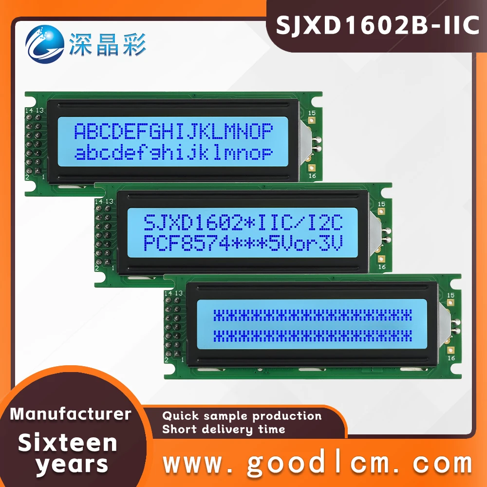 Russian language LCD 1602 screen module SJXD1602B-IIC STN Gray Positive I2C/IC adapter board 16X2 character dot matrix screen