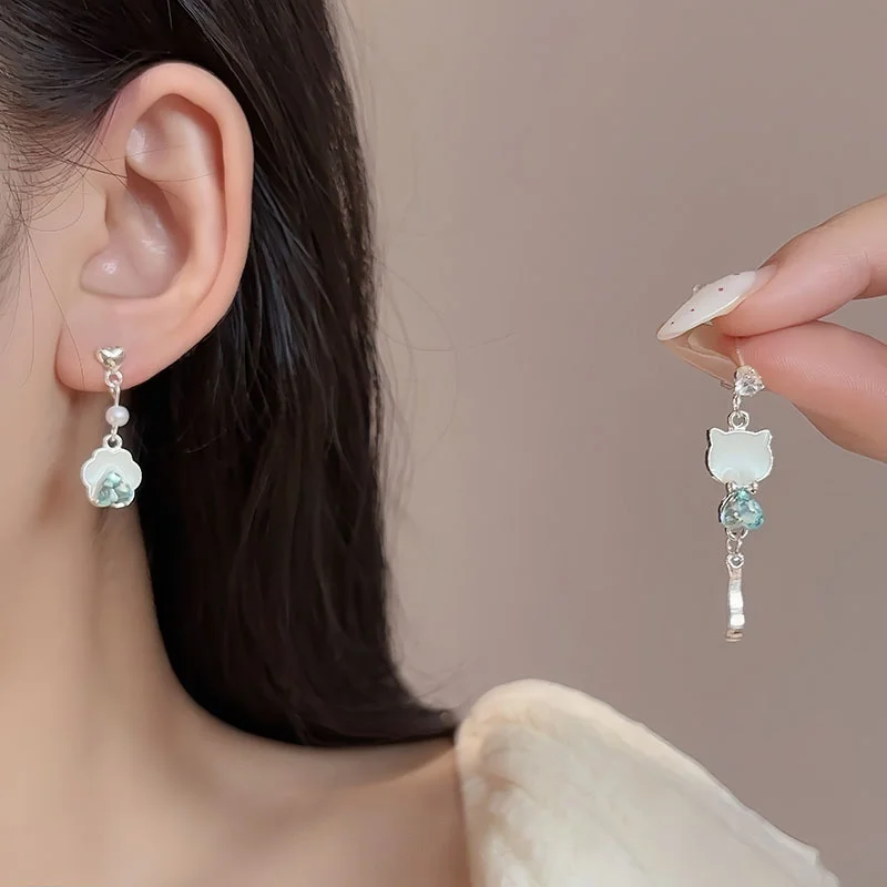 Cartoon Cute Cat Earrings, Simple Geometric Ab Style Tassel Stud Earrings For Women, High Appearance Level Accessories.