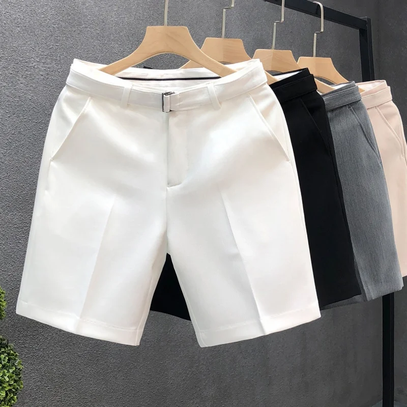 Men's 2026 Summer Lightweight Business Shorts, White Slim Straight Cut, Premium Casual Formal Bottoms