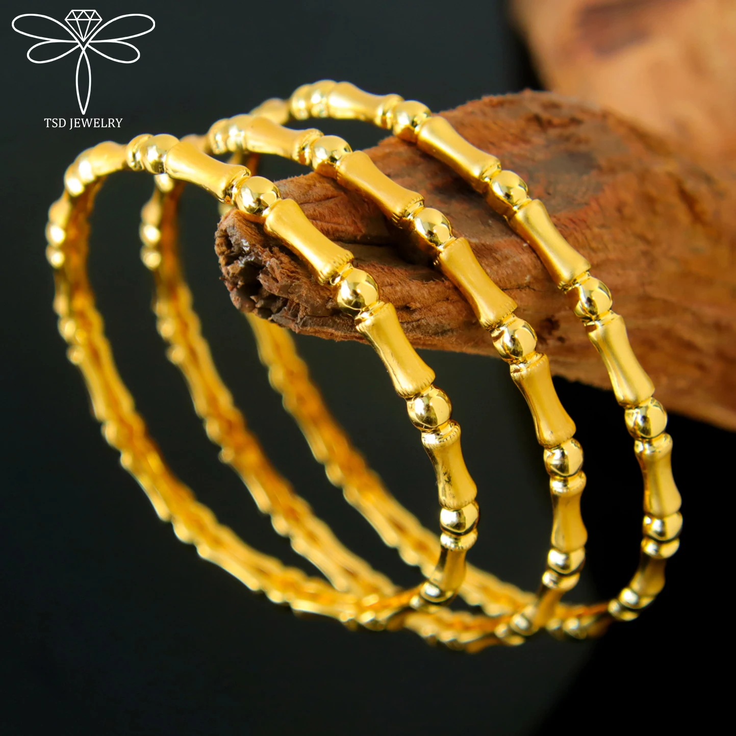 

Dubai Bridal Wedding Stackable Bracelet 21k Gold Plated Italian Fashion Bamboo Bangles Nigeria Vintage Women Party Jewelry