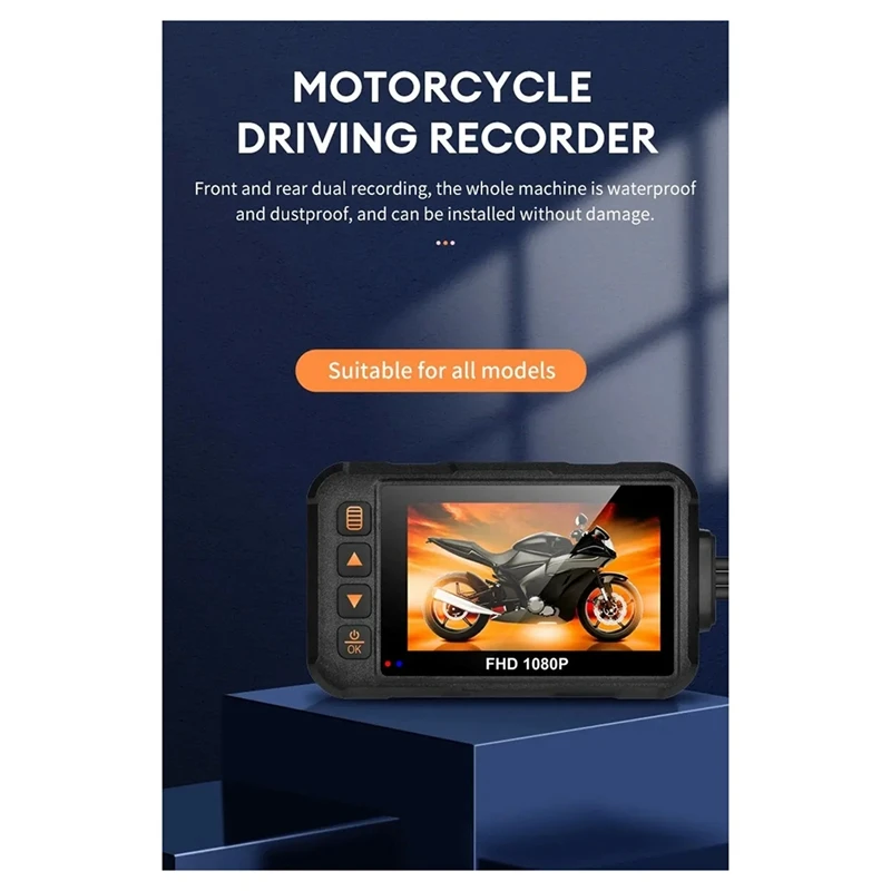 1080P Waterproof Motorcycle Camera Set Kit DVR Motorcycle Dashcam 3.0 Inch Front Rear Camera Video Motorcycle Recorder Kit