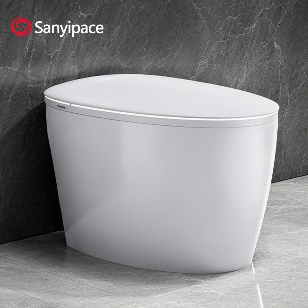 Sanyipace High-end 1000 Gram MaP Smart Toilet Seat and Bidet Extended Elliptical Shape Ergonomic Milky White Design ADA Height with Instant Heating Warm Water Auto Toilet