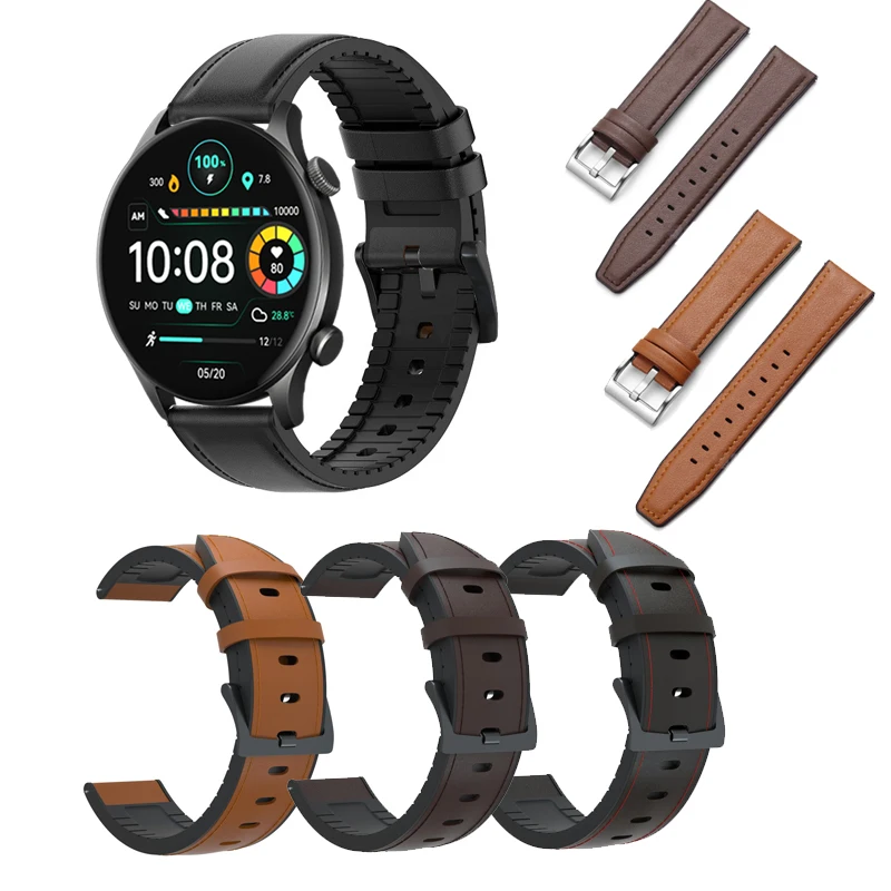 For Haylou LS01/2 /5 Pro RT LS05S LS09B RS4 LS12 RT2 LS10 Mibro Air Lite Solar plus LS16 lite R001Leather and Silicone Strap
