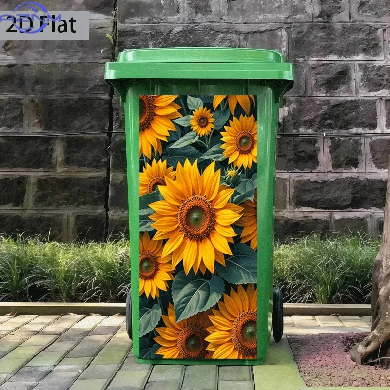 of Trash Can Sticker,  Featuring a Sunflower Field Design, Self-Adhesive Wall Decoration for Kitchen Trash Cans (Suitable for