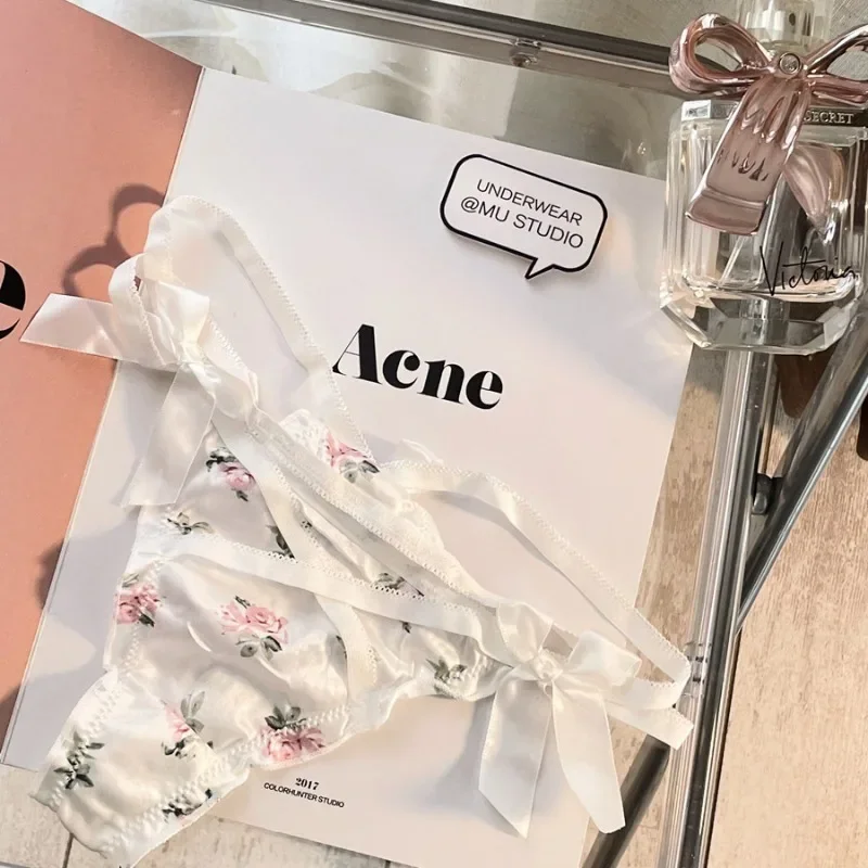 

SP & CITY кружевные сексуальные стринги с цветочным принтом, милое атласное нижнее белье с бантом для женщин, хлопковые трусики с вырезами в промежности, мягкие дышащие трусы