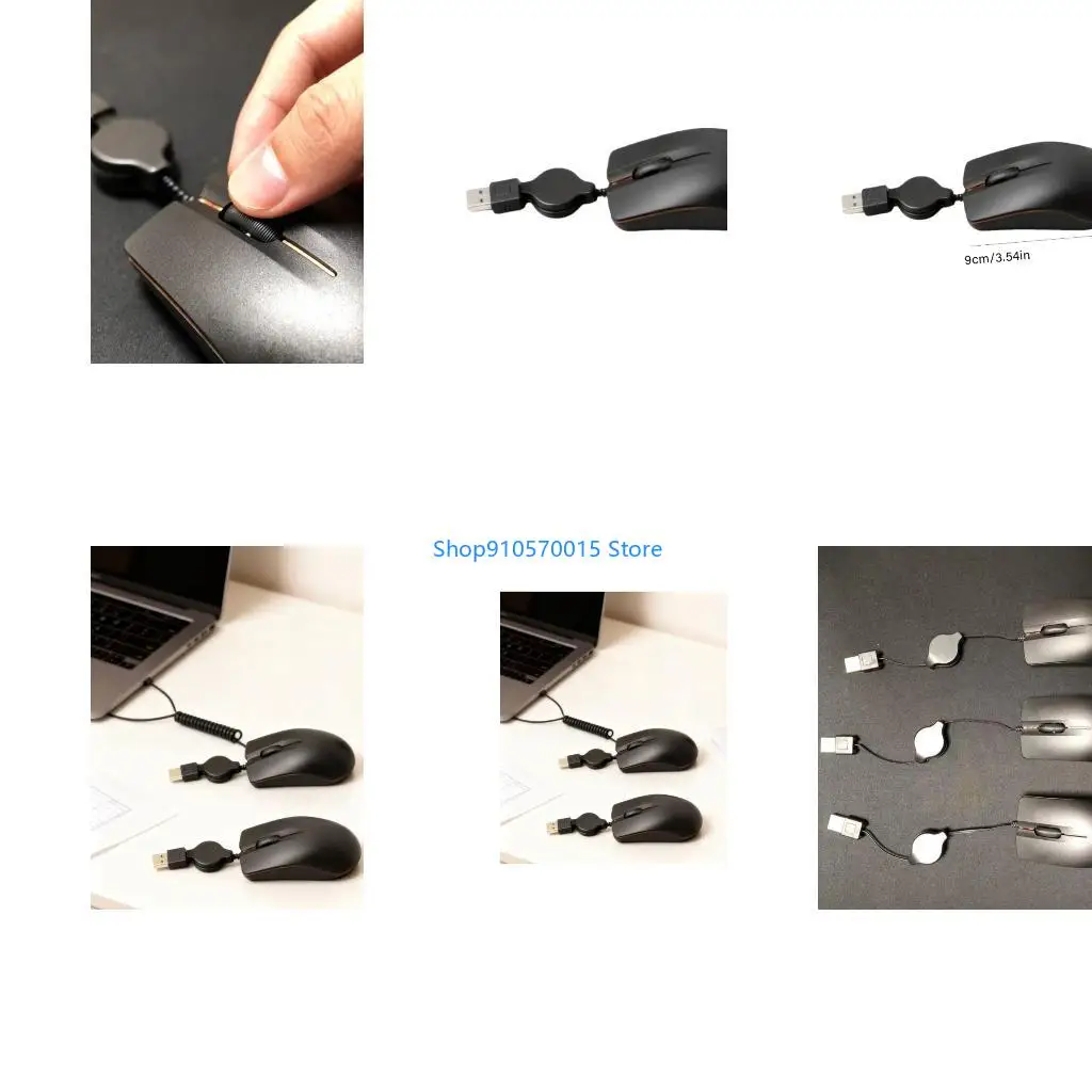 B95C Mini USB Corded Opt Mouse Features Retractable 70cm Cord Precise 1000DPI and Quiet Clicks Operation