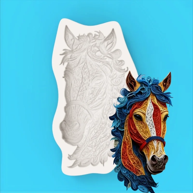 Complex Patterned Horse Head Relief Mold, Pattern Carving Design, Artistic Fondant Chocolate Dessert Making Mold