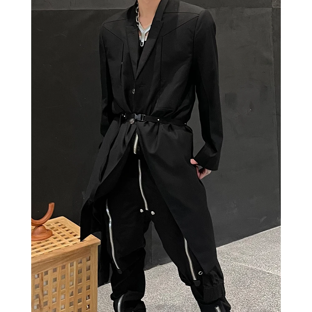 NIGO FHDX Black Padded Shoulder Long Suit Blazer Dark Style Trendy Handsome Casual Suit High Street Fashion Jacket  #NGTOP11231