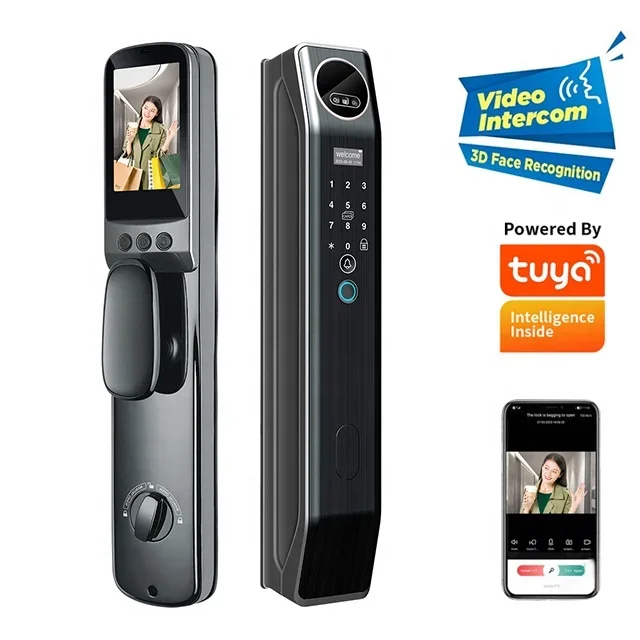 Automatic Fingerprint Tuya Wifi Lock Multi-functional Tuya Smart Door Lock 3D Face Recognition Digital Locks With Video Intercom
