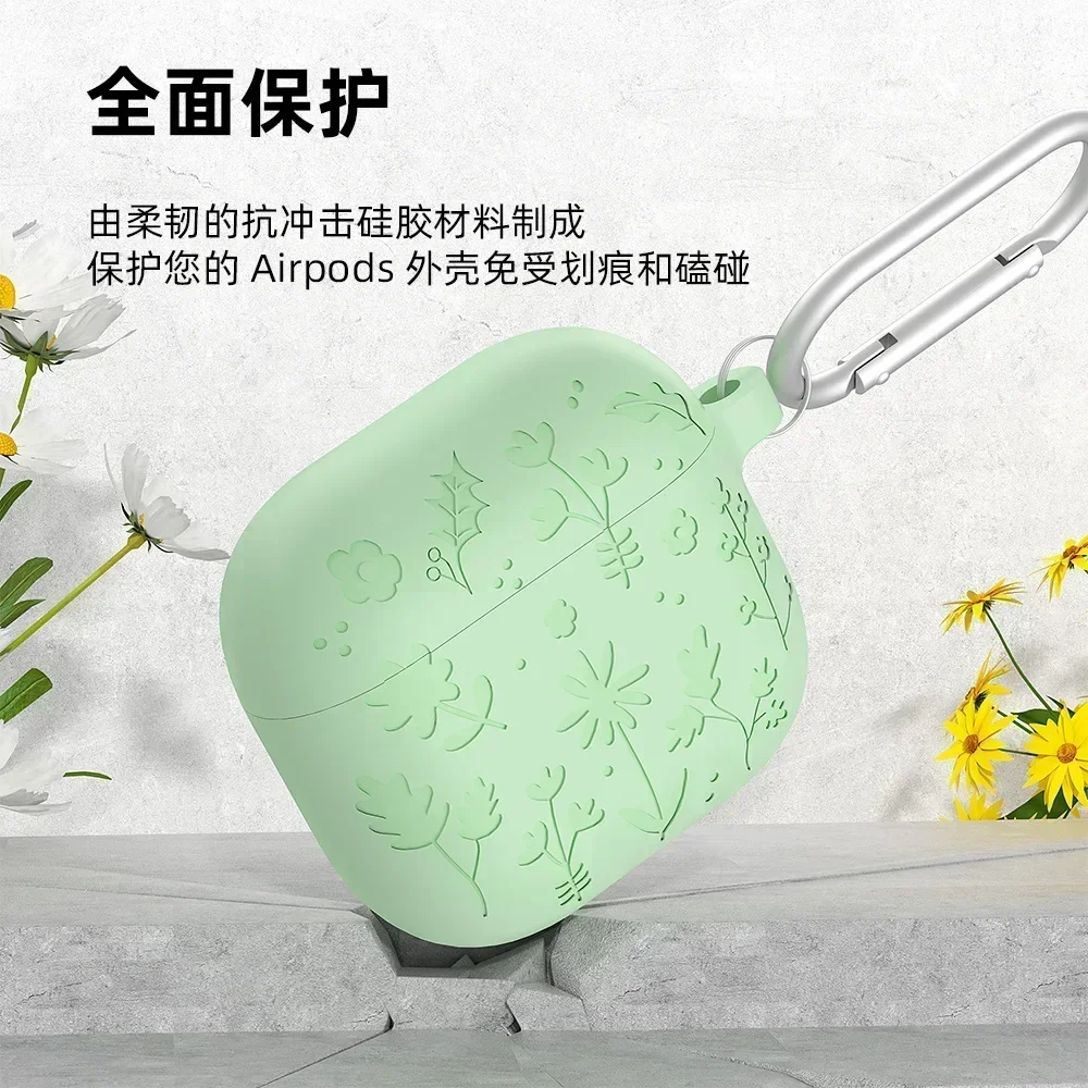 Earphone Case for Airpods 4 Flower Pattern Silicone Shockproof Cover for Apple Airpods4 2024 Cases with Keychain Accessories image 2
