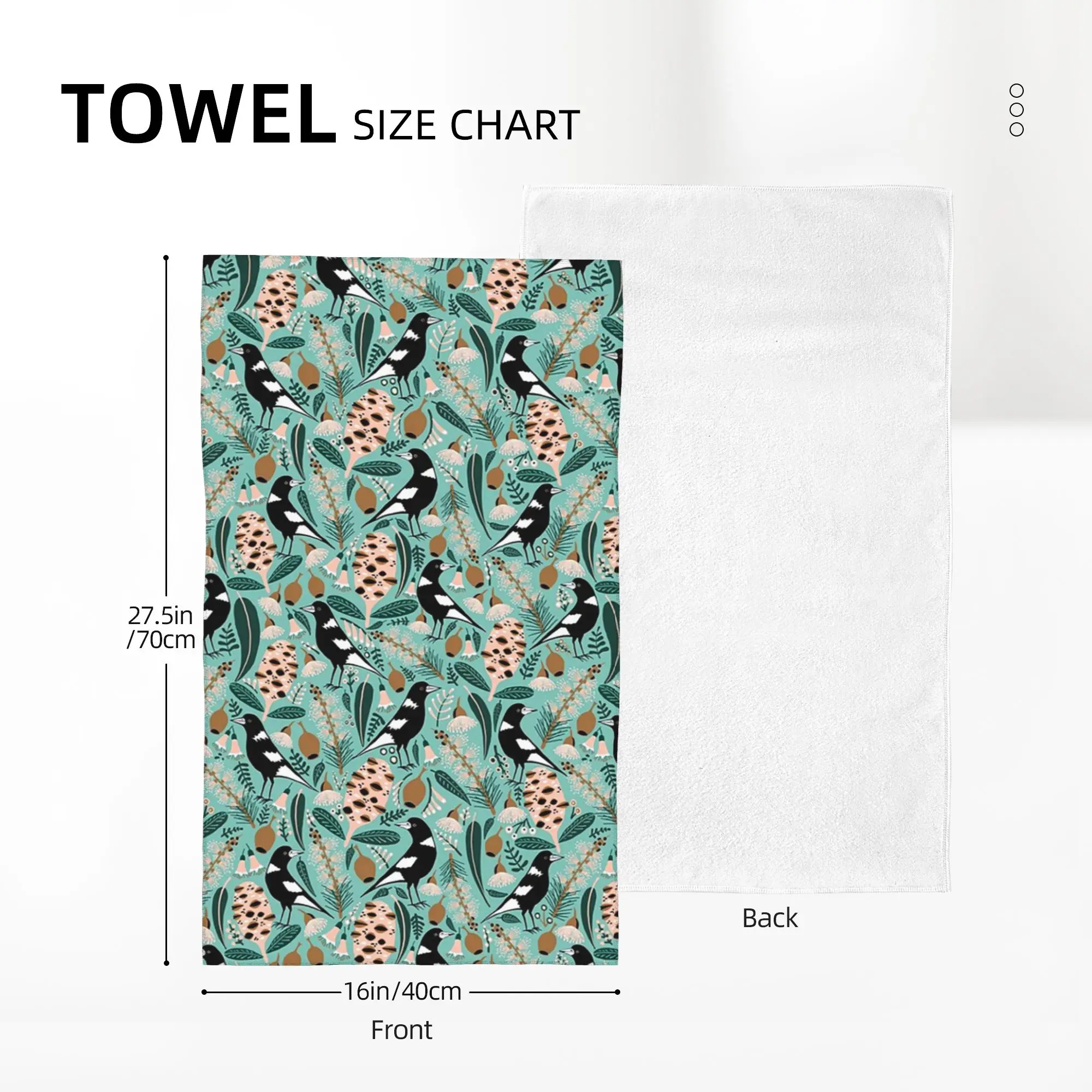 Custom Australian bush magpies Soft Face Towel Quick Dry Pool Bath Cotton Towels Breathable