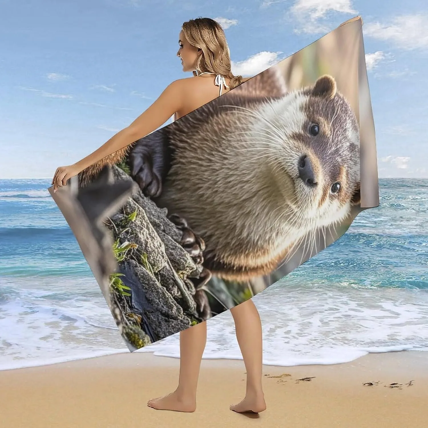 Cute Lutra pattern Beach Towel for Family stuff friend Gift Quick-Dry Sand free For Bath Yoga Tourism Beach Camping Swimming GYM