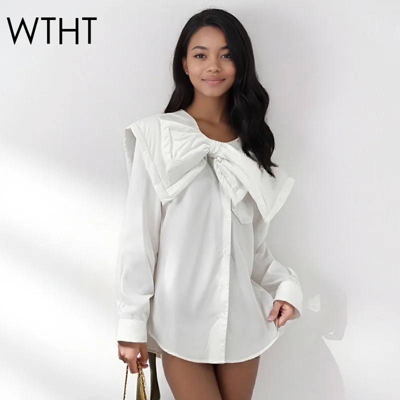 

WTHT модная женская рубашка из хлопка с 3D бантиками и шалью, осень 2021, модная женская блузка с длинными рукавами 1LS2477