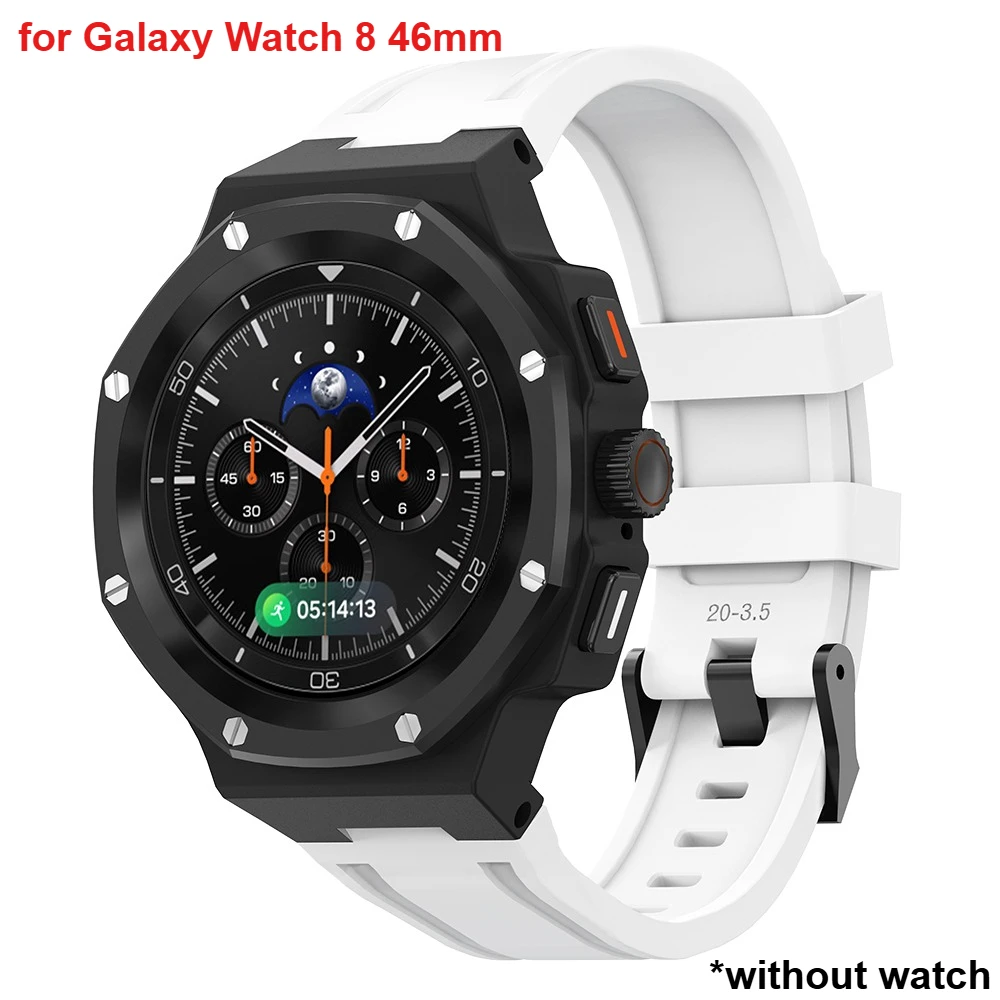 Luxe Mod Kit Voor Samsung Galaxy Horloge 8/8 Classic 40/44/46mm Legering Metalen behuizing Siliconen Band Volledige Cover Bescherming Band Set