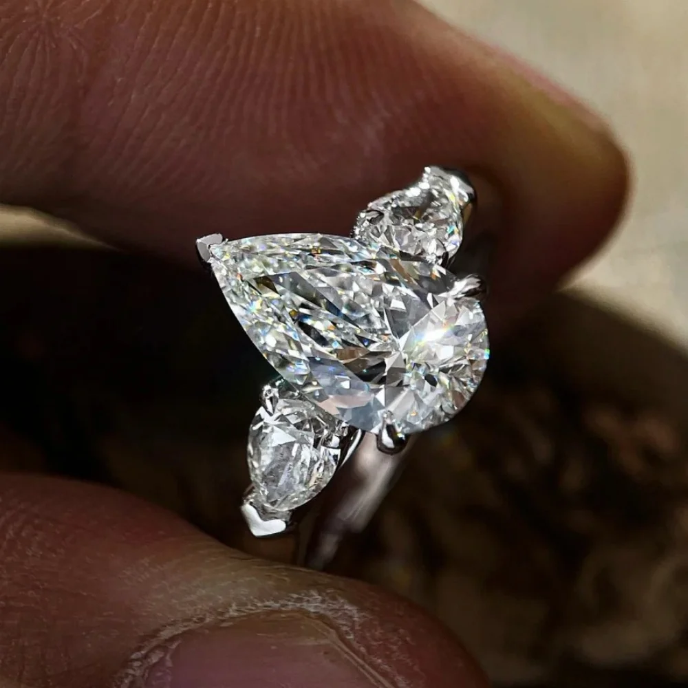 GXTRS 1-4CT Waterdrop Shape Full Moissanite Rings Women 925 Sterling Silver 3 Stone Lab Diamond Wedding Band Fine Jewelry Gifts