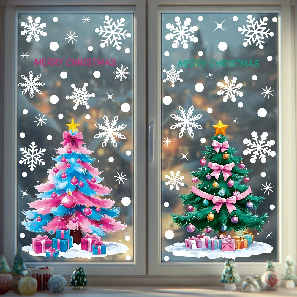 Festive Christmas Tree Window Stickers Static Cling Decals for Home Shopping Mall Showcase Decoration
