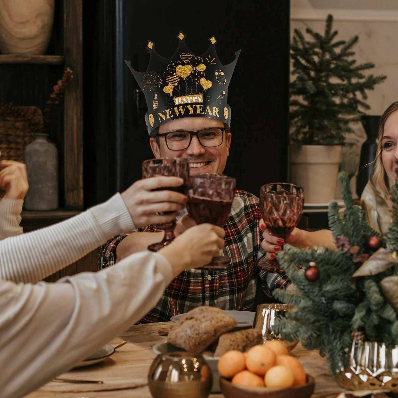 

12Pcs 2025 New Year Party Hats Paper Headwear Variety Designs Comfortable Fit Bright Vibrant Celebration Accessories for Family