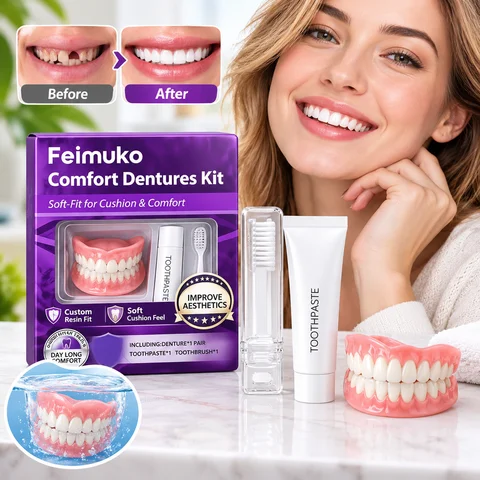 Cosmetic Dentures Upper Lower Fake Teeth Soft Silicone Veneers Comfortable Fit Instant Natural Smile Oral Beauty Oral Care