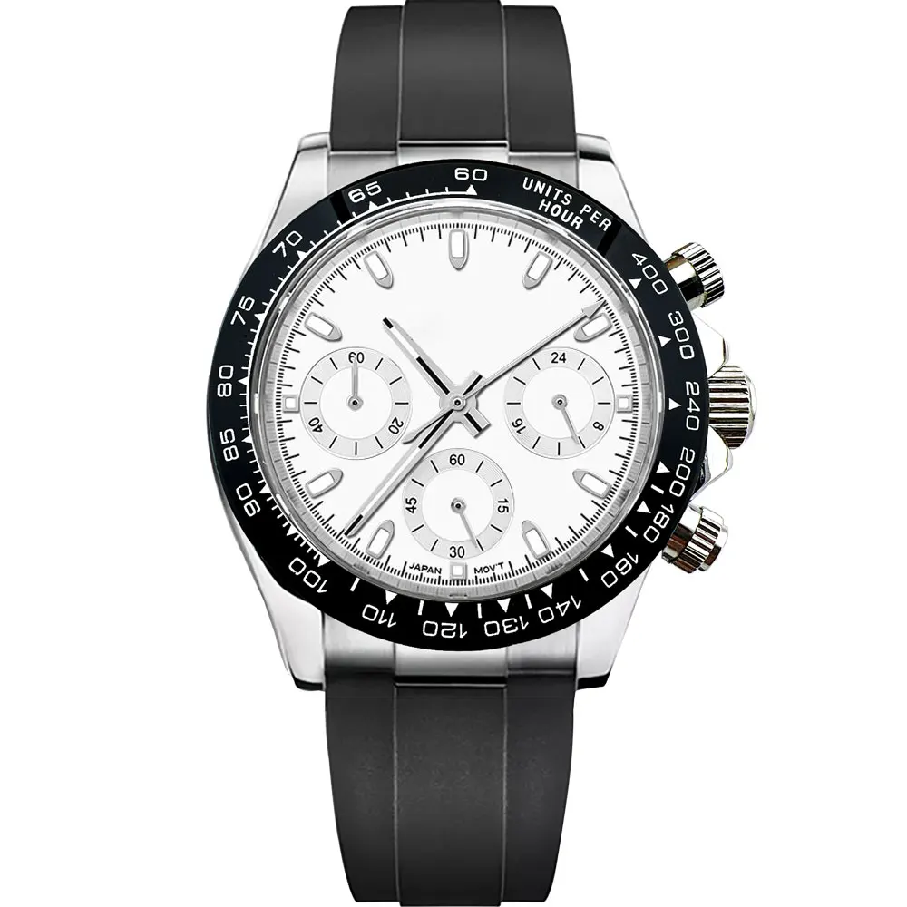 شعار مخصص فاخر للرجال 39 مللي متر ساعة كوارتز كرونوغراف الياقوت المألوف العصرية أنيق الرياضة شريط مطاطي ساعة اليد #2